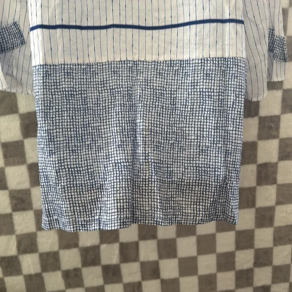 Terra Sj Apperal Large Blouse Shirt White Blue Linen Lagenlook - Picture 11 of 13